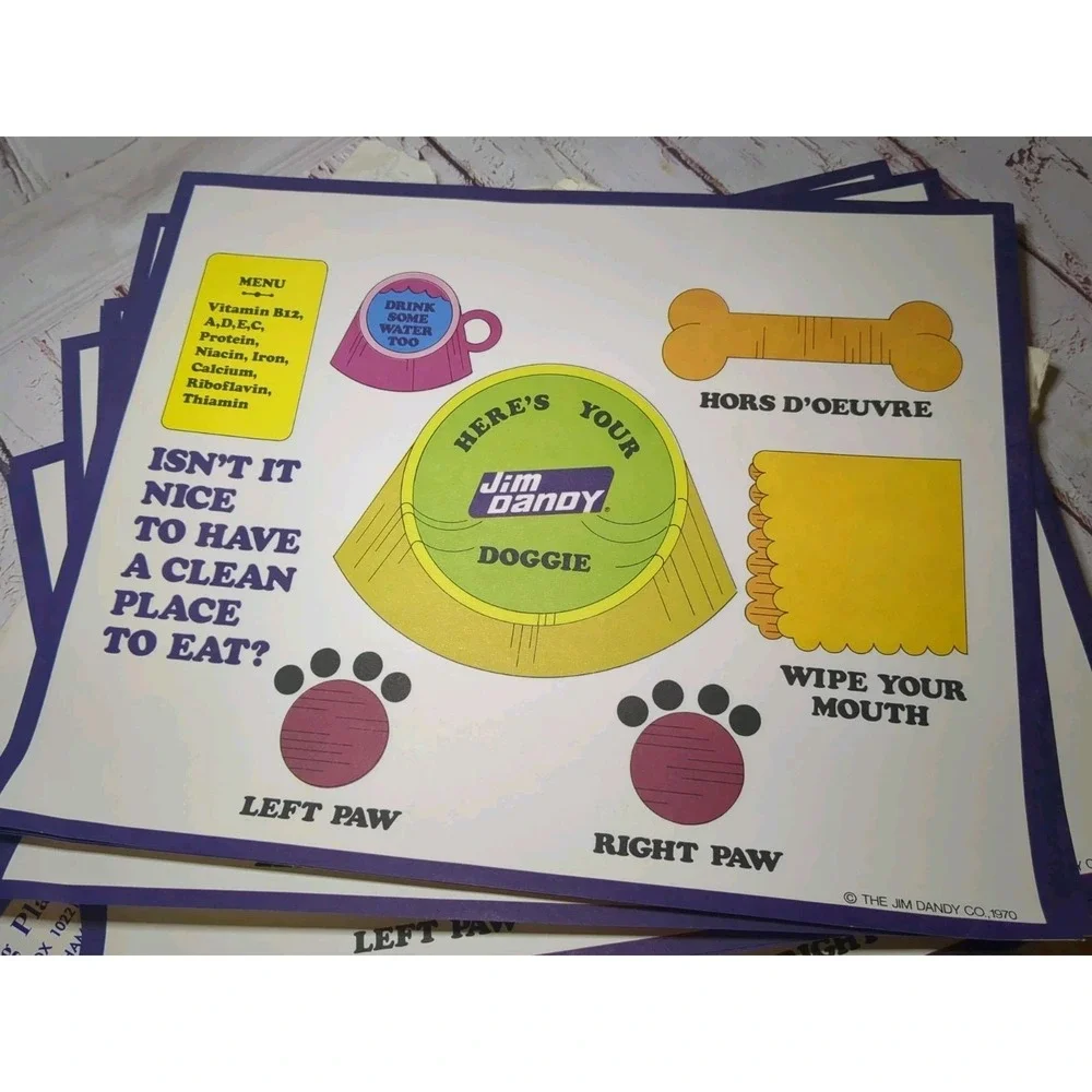 JIM DANDY Dog Food Doggie Placemat for Dogs 1970 Vintage